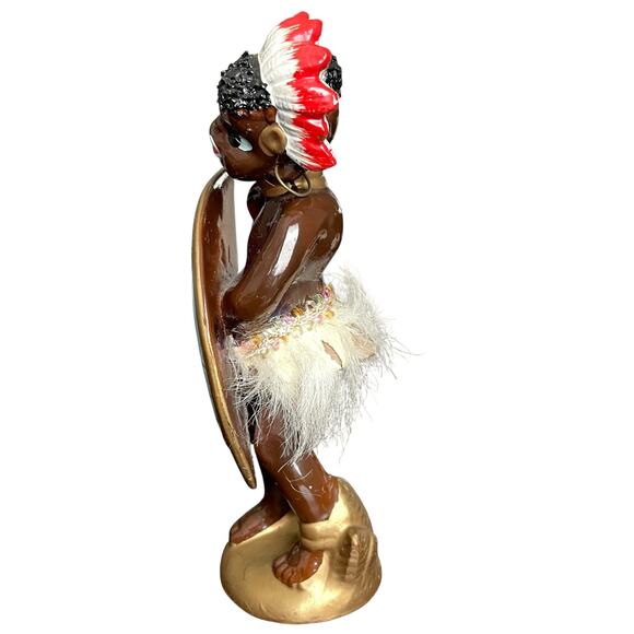 Vintage African Tribal Dancer with Shield Figurine Ceramic Mid Century Japan - Picture 2 of 11